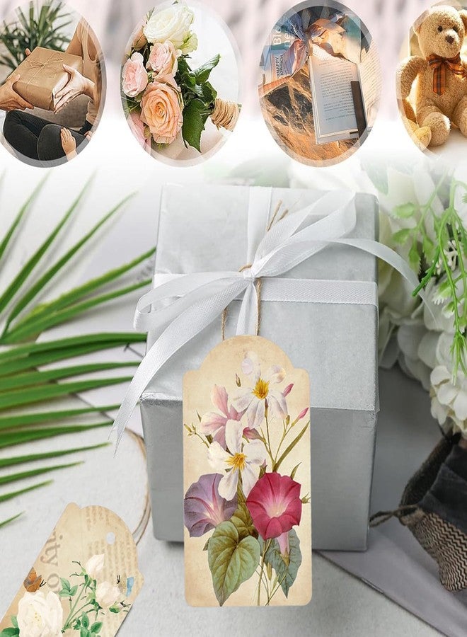 SMARSTICKER 80pcs Vintage Flower Hanging Tags Card Blank Gift Tags with String Flower Style Paper Gift Tags for Wedding Birthday Party Decor, DIY Gift Wrapping, Scrapbooking, Wedding Gifts - Image 4